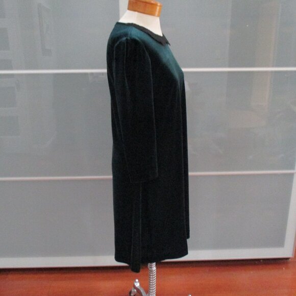 Vintage Betsey Johnson Hunter Green Peter Pan Collar Velvet Shift Dress - Picture 4 of 5